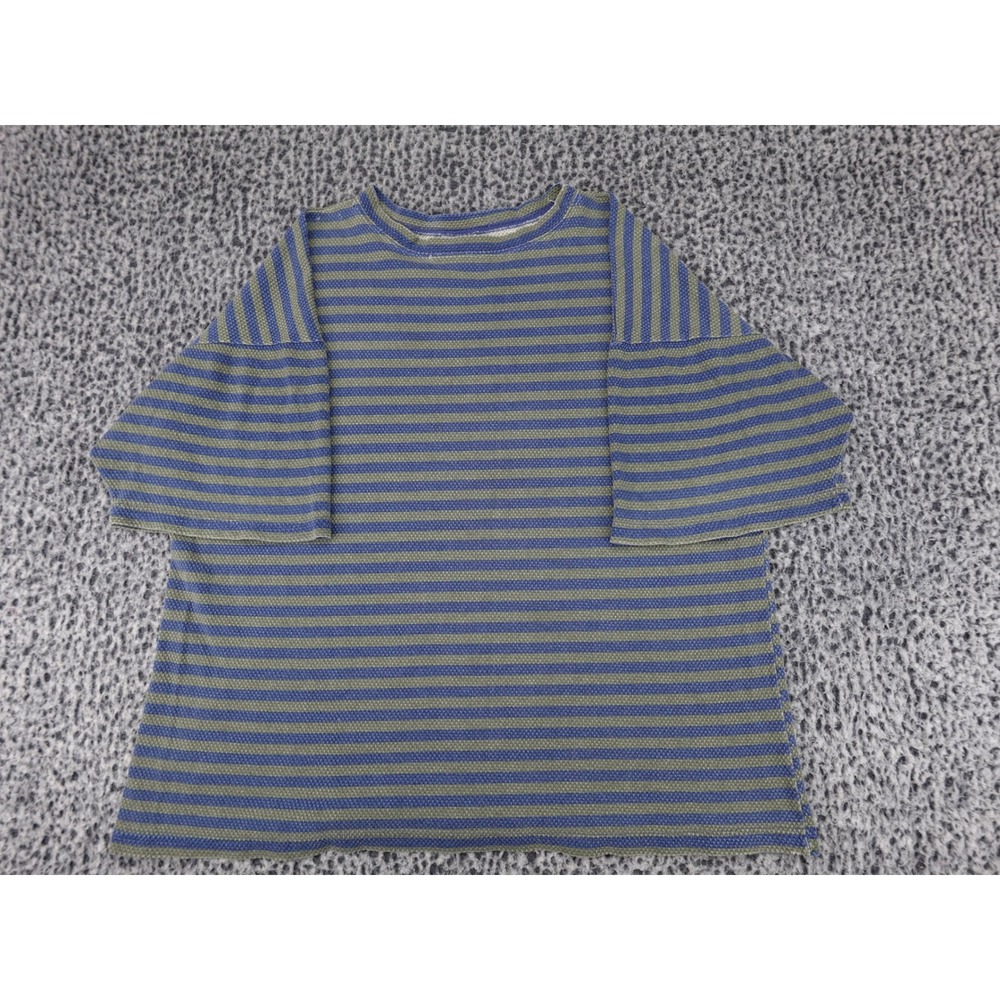 Pacific Coast Highway Striped T-Shirt Mens Large Blue Green Waffle Knit USA